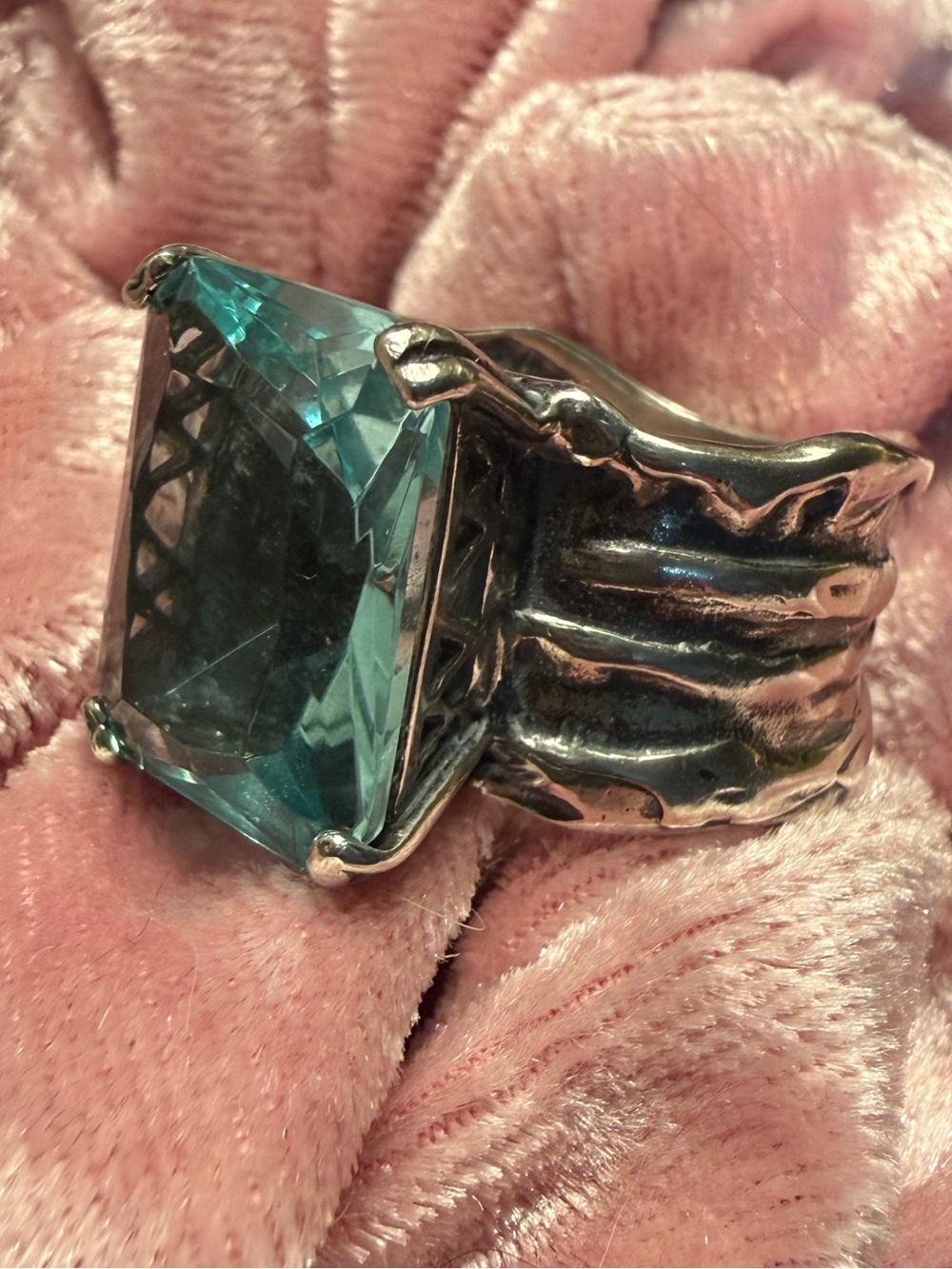 Silpada Aqua Glass Cocktail Ring 925 Sterling Silver Statement Ring R1608 - Picture 10 of 12